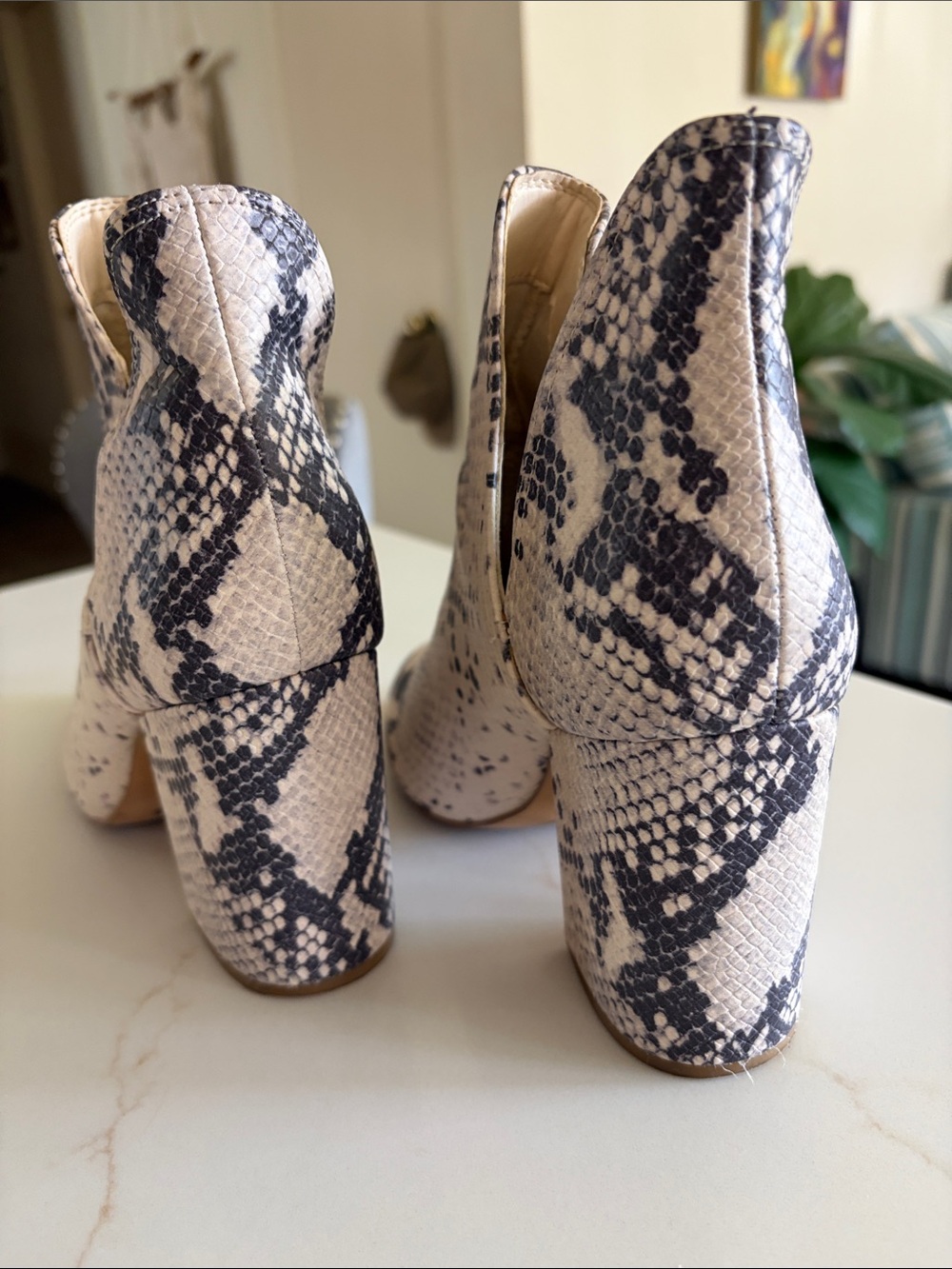 Steve Madden Beige and Black Snake-Print Ankle Booties - Picture 3 of 6